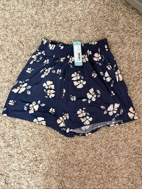 Navy Floral Elastic Waist Shorts